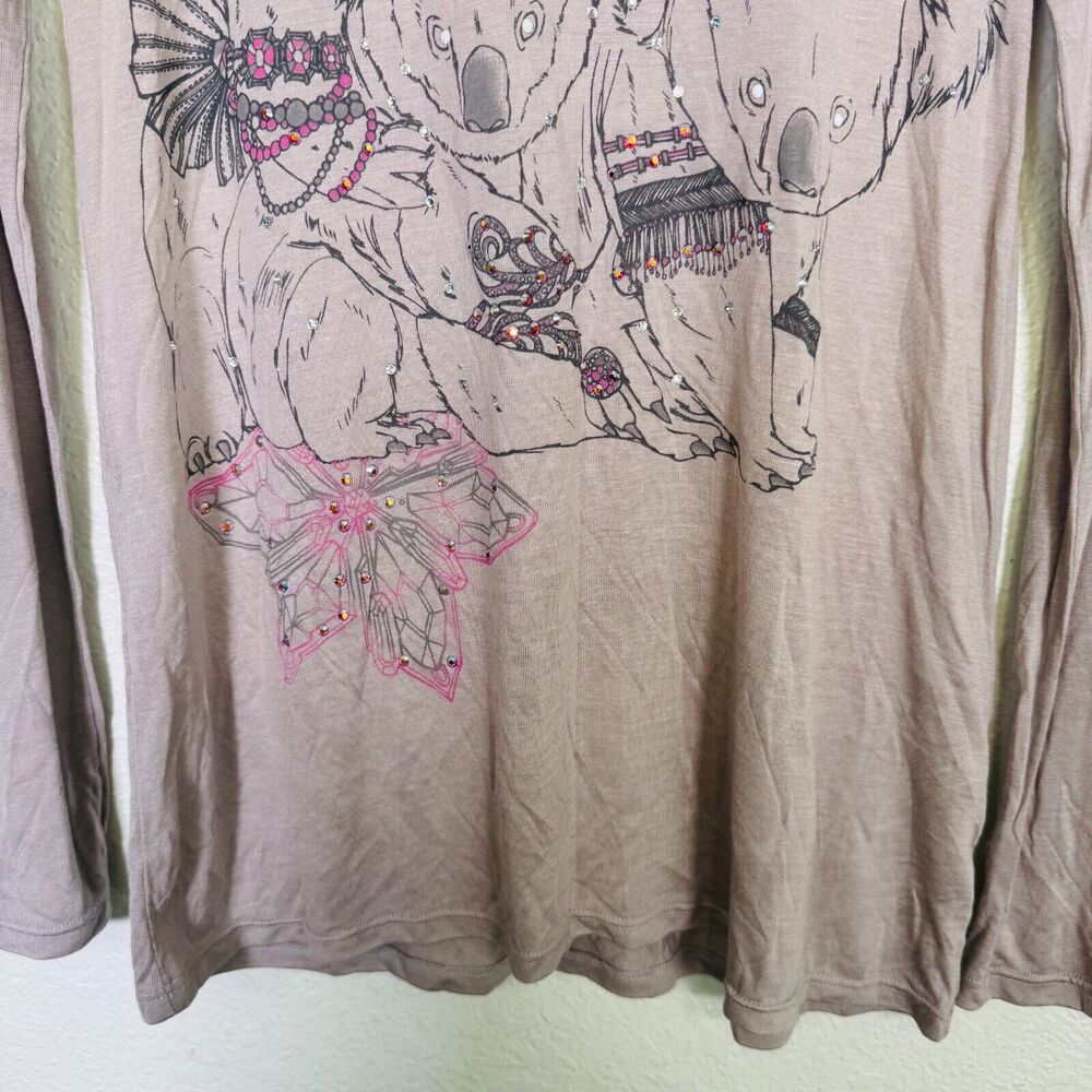 Key Top Womens Small Koala Bears Swarovski Rhinestone Tee Shirt Y2K Key Closet - Picture 5 of 11